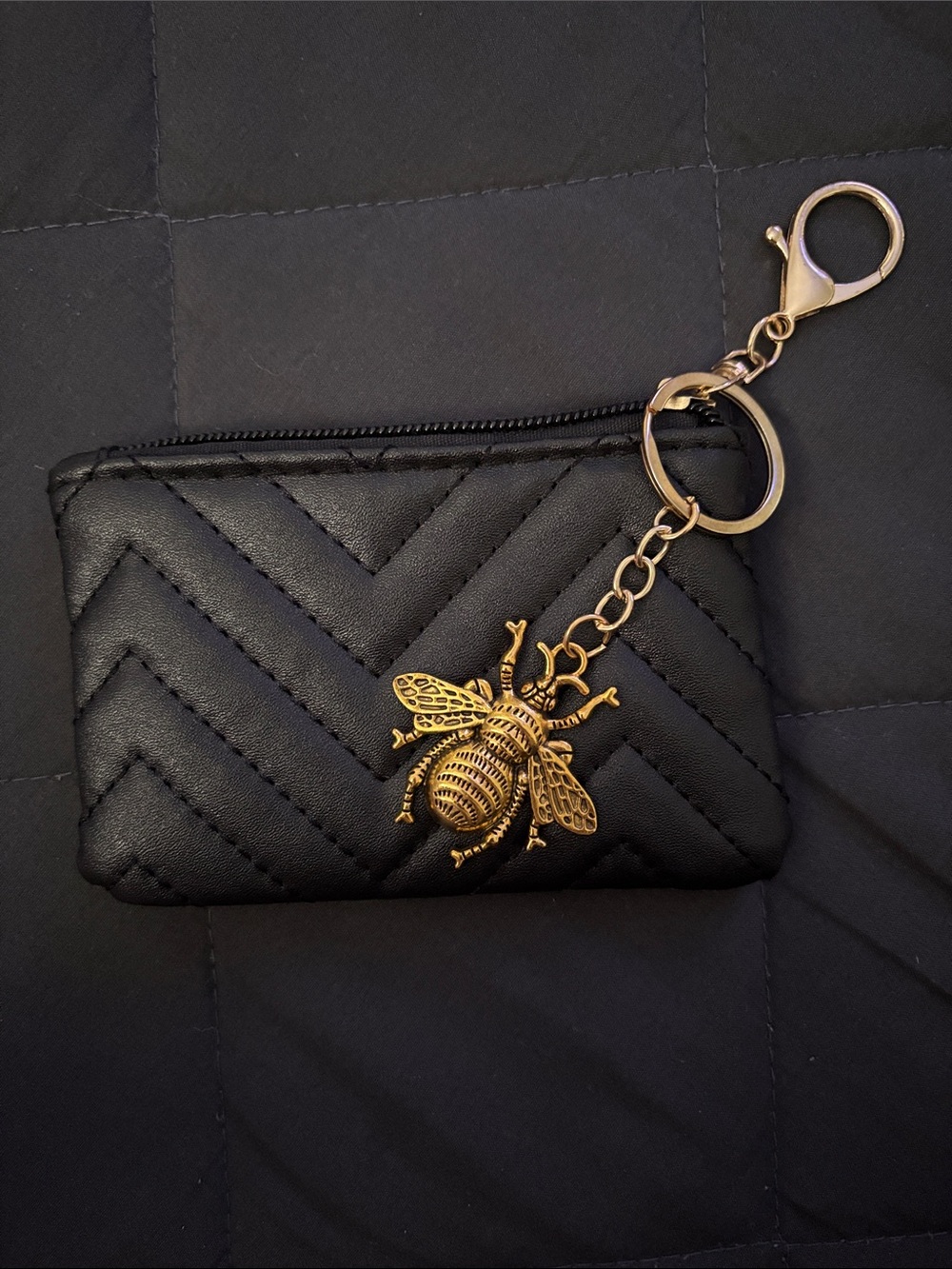 NEW Quilted Chevron Leather Keychain Wallet
